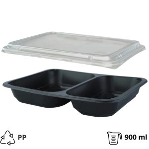 Posodica s pokrovom PP 227х178х40 mm 2-delna črna 50 kos (komplet)