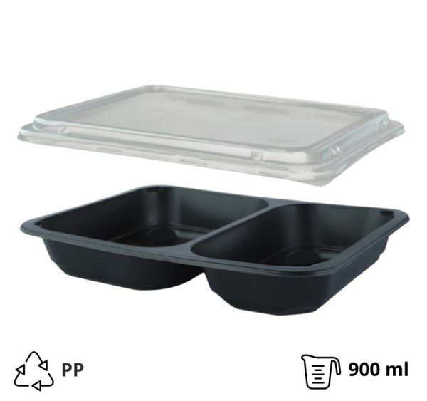 Posodica s pokrovom PP 227х178х40 mm 2-delna črna 50 kos (komplet)