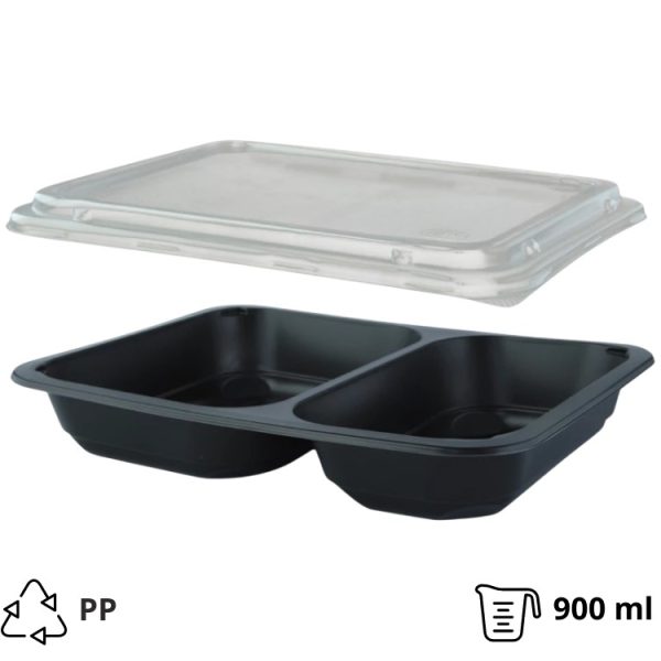 Posodica s pokrovom PP 227х178х40 mm 2-delna črna 50 kos (komplet)