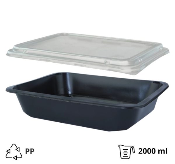 Posodica s pokrovom PP 227х178х50mm, črna 50 kos (komplet)
