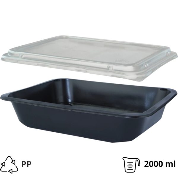 Posodica s pokrovom PP 227х178х50mm, črna 50 kos (komplet)
