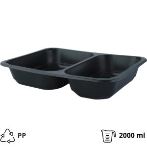 Posodica PP 2000 ml 227х178х50 mm 2-delna črna, brez pokrova [50 kos/pak]