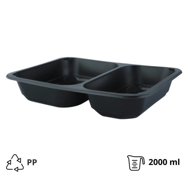 Posodica PP 2000 ml 227х178х50 mm 2-delna črna, brez pokrova [50 kos/pak]