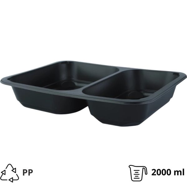 Posodica PP 2000 ml 227х178х50 mm 2-delna črna, brez pokrova [50 kos/pak]