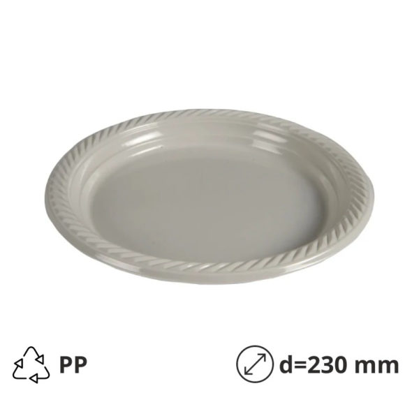 Krožnik PP d=230 mm svetlo siva [100 kos/pak]