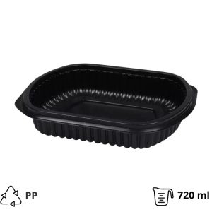 Posodica PP s pokrovom 210x180x40 mm, 720 ml črna 150 kos (komplet)