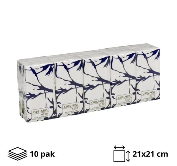 Papirnati robčki 3-slojni 3 sl 21×21 cm beli 10 pak