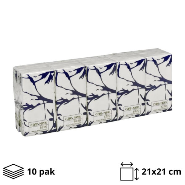 Papirnati robčki 3-slojni 3 sl 21×21 cm beli 10 pak