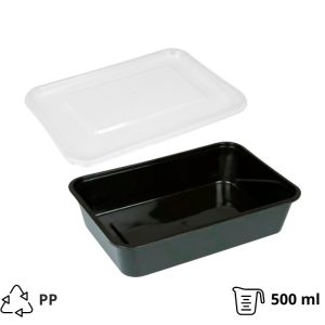 Posodica PP s pokrovom 500 ml 170x115x40 mm črna 50 kos (komplet)