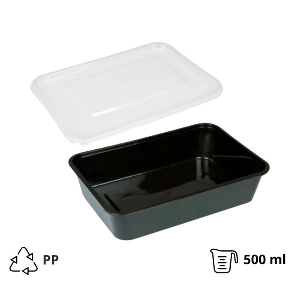 Posodica PP s pokrovom 500 ml 170x115x40 mm črna 50 kos (komplet)