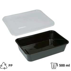 Posodica PP s pokrovom 500 ml 170x115x40 mm črna 50 kos (komplet)