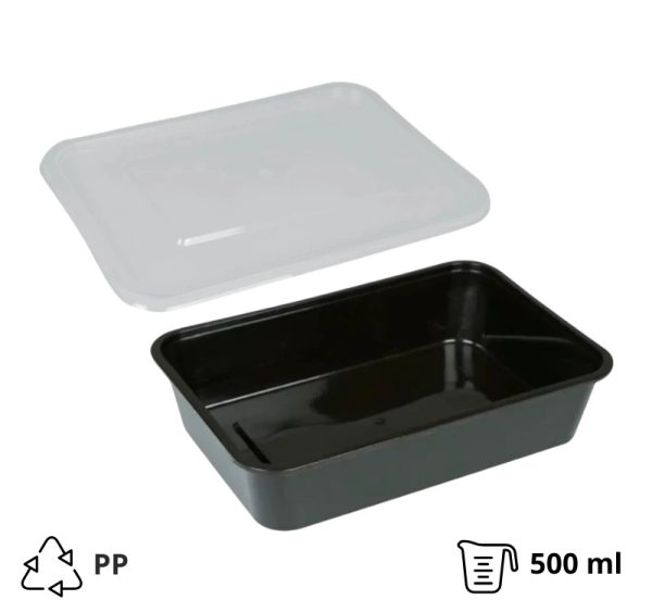 Posodica PP s pokrovom 500 ml 170x115x40 mm črna 50 kos (komplet)