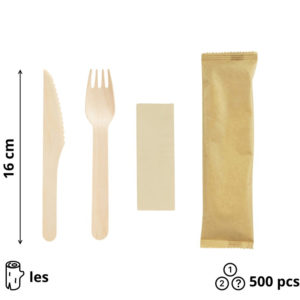 Komplet 3 leseni (vilica, nož, servieta) 16cm 500 kos