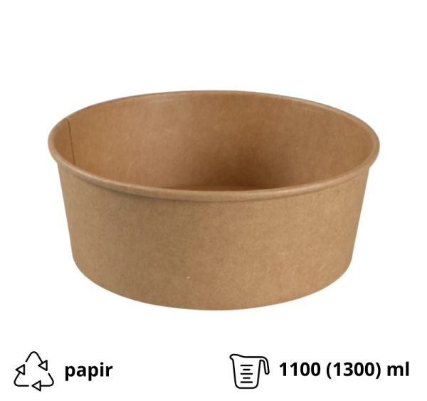 Papirnata posoda 1100 (1300) ml d=190 mm h=66 mm, kraft, brez pokrova 50 kos