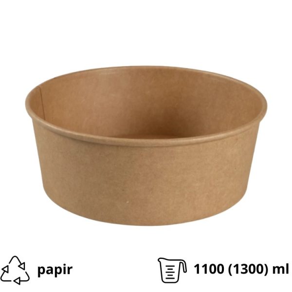 Papirnata posoda 1100 (1300) ml d=190 mm h=66 mm, kraft, brez pokrova 50 kos