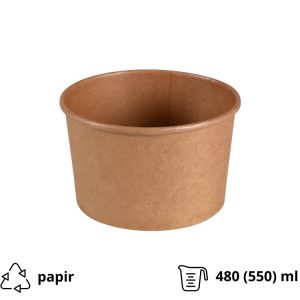 Papirnata posoda 480 (550) ml d=110 mm h=70 mm, kraft, s pokrovom, 50 kos (komplet)