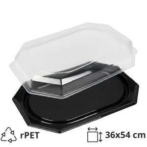 Pladenj s pokrovom rPET 36×54 cm črn, 10 kos (komplet)