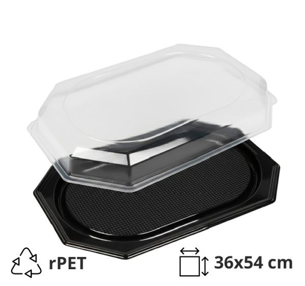 Pladenj s pokrovom rPET 36×54 cm črn, 10 kos (komplet)