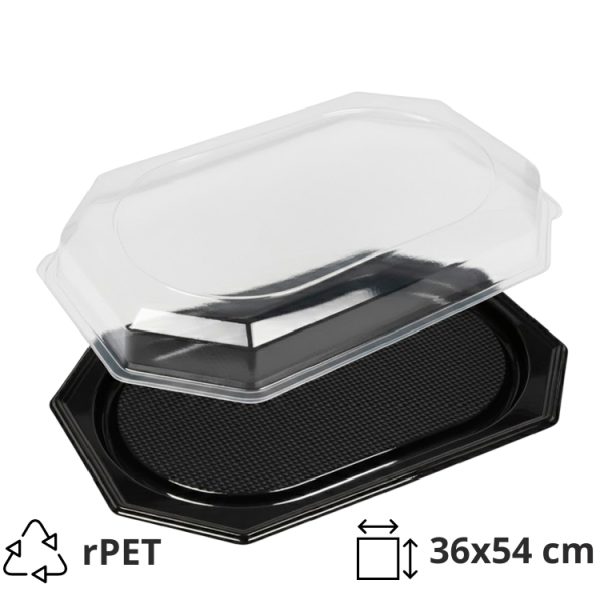 Pladenj s pokrovom rPET 36×54 cm črn, 10 kos (komplet)