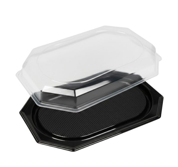 Pladenj s pokrovom rPET 36×54 cm črn, 10 kos (komplet)