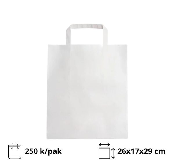Papirnata nosilna vrečka z utrjenim notranjim ravnim ročajem 260х170х290 mm bela 250 kos