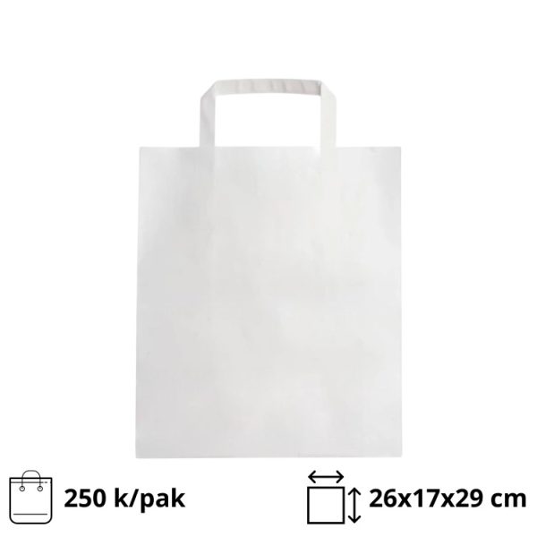 Papirnata nosilna vrečka z utrjenim notranjim ravnim ročajem 260х170х290 mm bela 250 kos