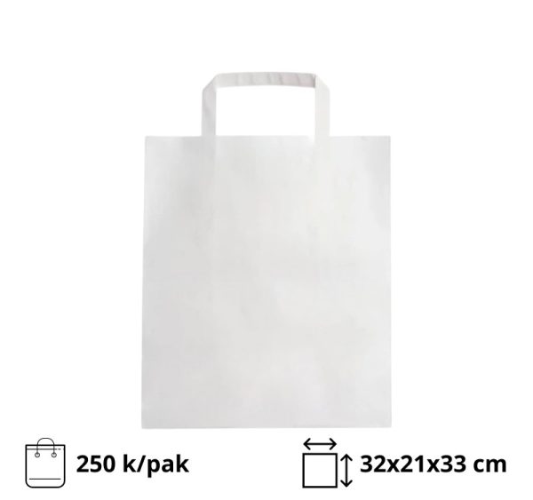 Papirnata nosilna vrečka z ravnim ročajem 320х210х330 mm bela 250 kos