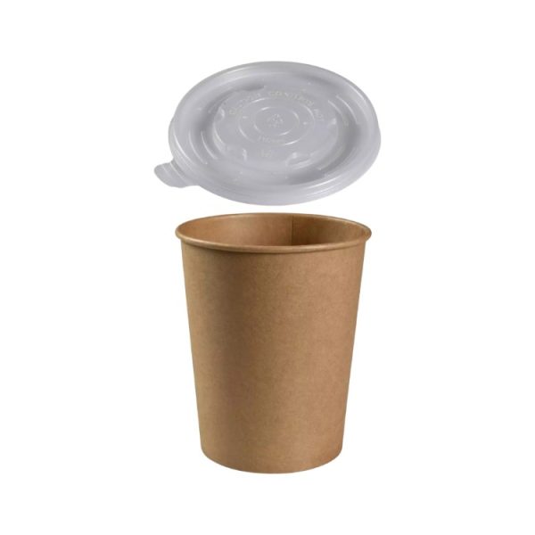 Papirnata posoda 1000 ml d=115 mm h=136 mm, kraft, s pokrovom 250 kos (komplet)