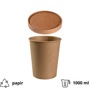 Papirnata posoda 1000 ml d=115 mm h=136 mm, kraft, s pokrovom 250 kos (komplet)