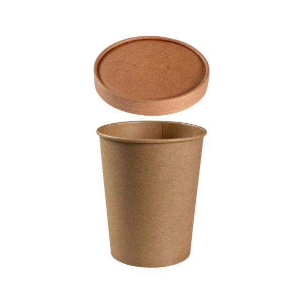 Papirnata posoda 1000 ml d=115 mm h=136 mm, kraft, s pokrovom 250 kos (komplet)