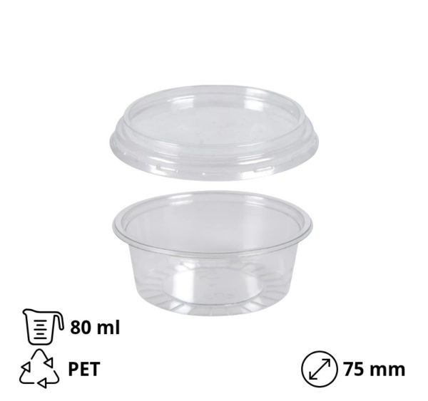 Posodica za omako s pokrovom PET 80 ml, 100 kos (komplet)