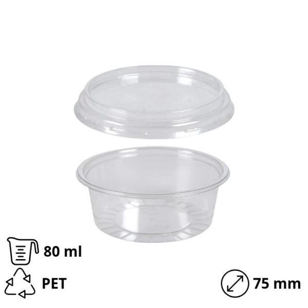 Posodica za omako s pokrovom PET 80 ml, 100 kos (komplet)