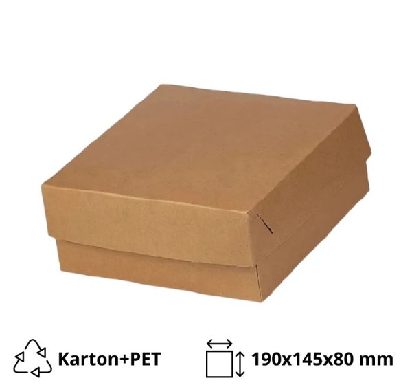 Škatla s pokrovom za sladice 19×14.5×8 cm KRAFT (notranja metalizirana  PET) [15 kos/pak]
