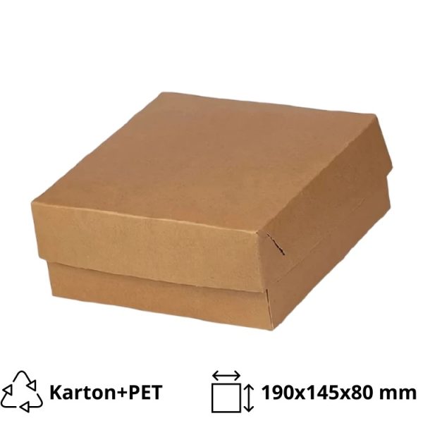 Škatla s pokrovom za sladice 19×14.5×8 cm KRAFT (notranja metalizirana  PET) [15 kos/pak]