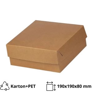 Škatla s pokrovom za sladice 19x19x8 cm KRAFT (notranja metalizirana  PET) [15 kos/pak]