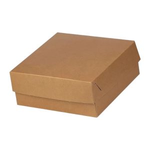 Škatla s pokrovom za sladice 19x19x8 cm KRAFT (notranja metalizirana  PET) [15 kos/pak]
