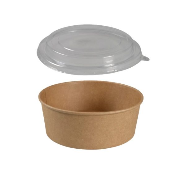 Papirnata posoda 1100 (1300) ml d=190 mm h=66 mm, kraft, s pokrovom, 50 kos (komplet)