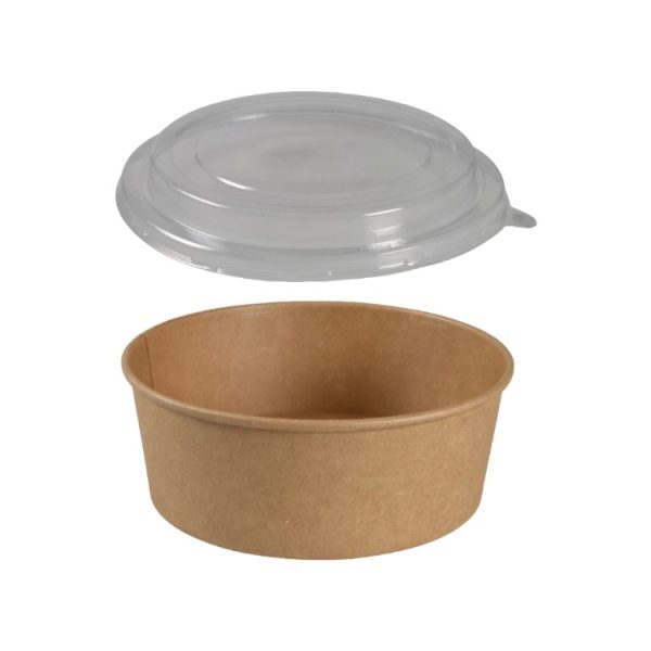 Papirnata posoda 1100 (1300) ml d=190 mm h=66 mm, kraft, s pokrovom, 50 kos (komplet)