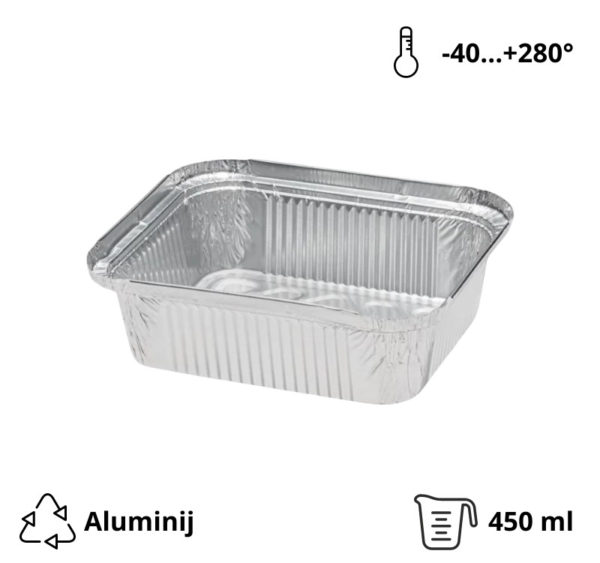 Alu posodica 450 ml 146x121x40 mm 100 kos