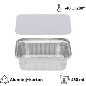 Alu posodica s pokrovom 450 ml 146x121x40mm 100 kos (komplet)