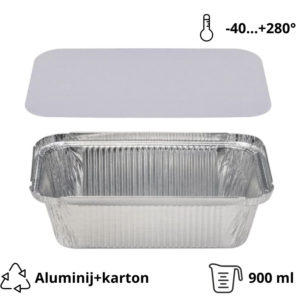 Alu posodica s pokrovom 900 ml 202x137x50mm, 100 kos (komplet)