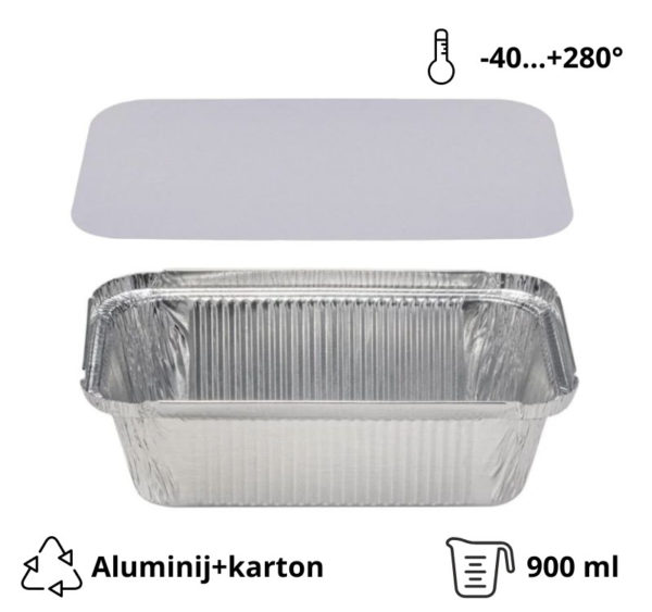 Alu posodica s pokrovom 900 ml 202x137x50mm, 100 kos (komplet)