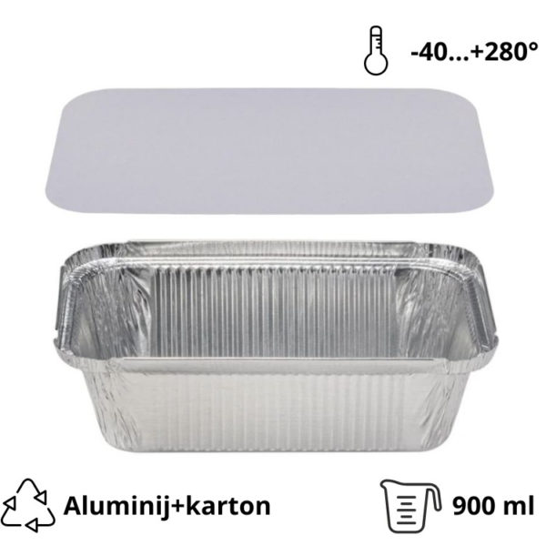 Alu posodica s pokrovom 900 ml 202x137x50mm, 100 kos (komplet)