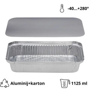 Alu posodica s pokrovom 1125 ml 247x147x45mm 100 kos (komplet)