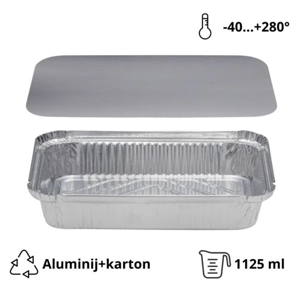 Alu posodica s pokrovom 1125 ml 247x147x45mm 100 kos (komplet)