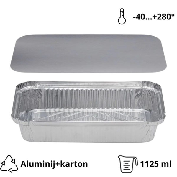 Alu posodica s pokrovom 1125 ml 247x147x45mm 100 kos (komplet)