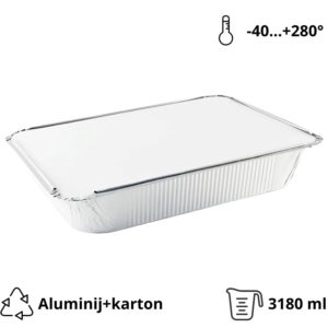 Alu posodica s pokrovom 3180 ml 322x260x50mm, 100 kos (komplet)