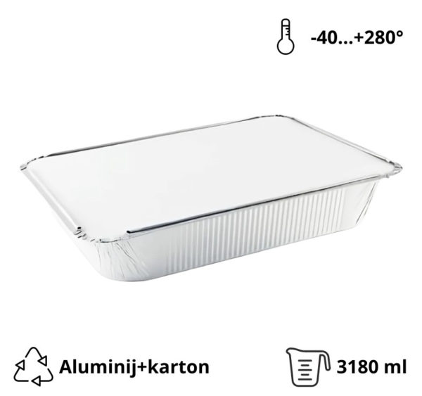 Alu posodica s pokrovom 3180 ml 322x260x50mm, 100 kos (komplet)