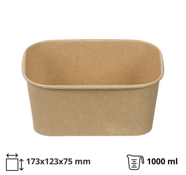 Papirnata posoda 1000 ml 173х123х75mm, kraft, brez pokrova 50 kos