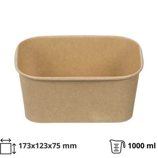 Papirnata posoda 1000 ml 173х123х75mm, kraft, brez pokrova 50 kos